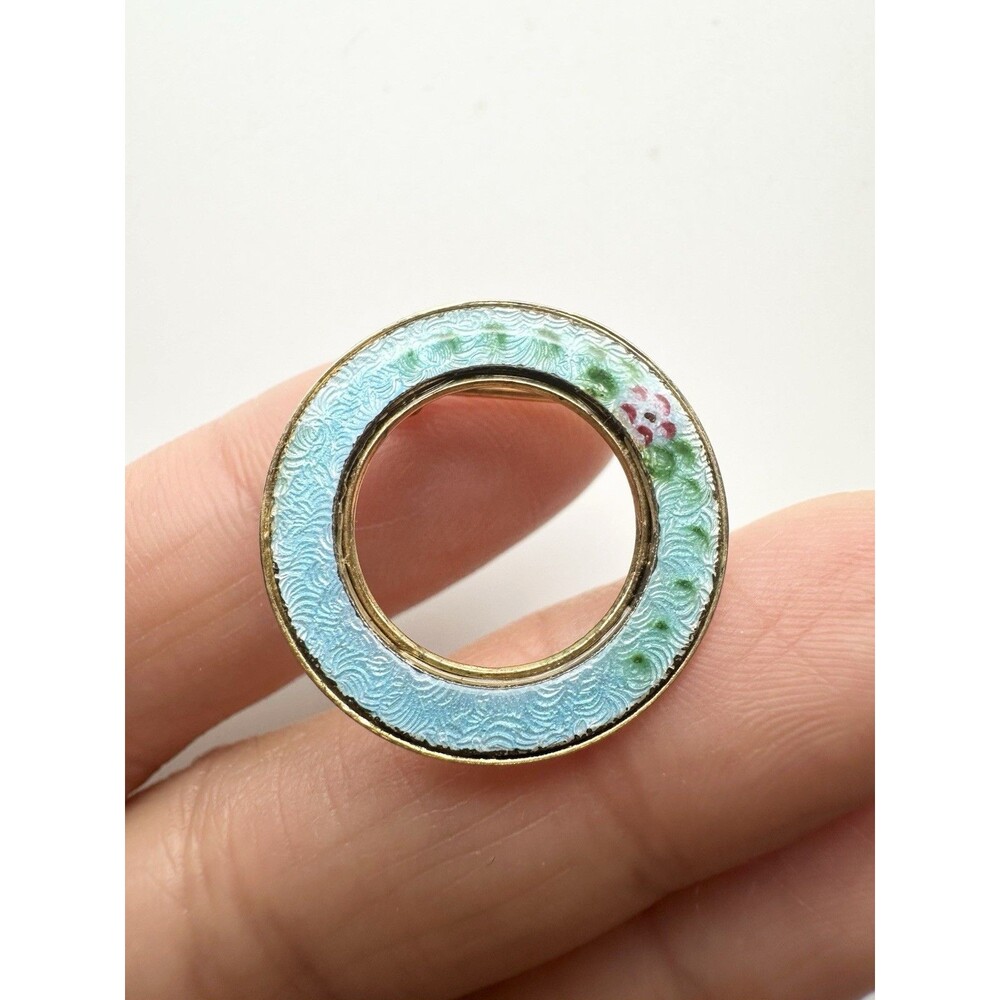 Antique estate Guilloche Enamel circle pin brooch